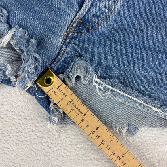 Levis 501 Denim Shorts High Waisted Button Fly‎ Frayed Hem Blue Wash W24 - Picture 6 of 13